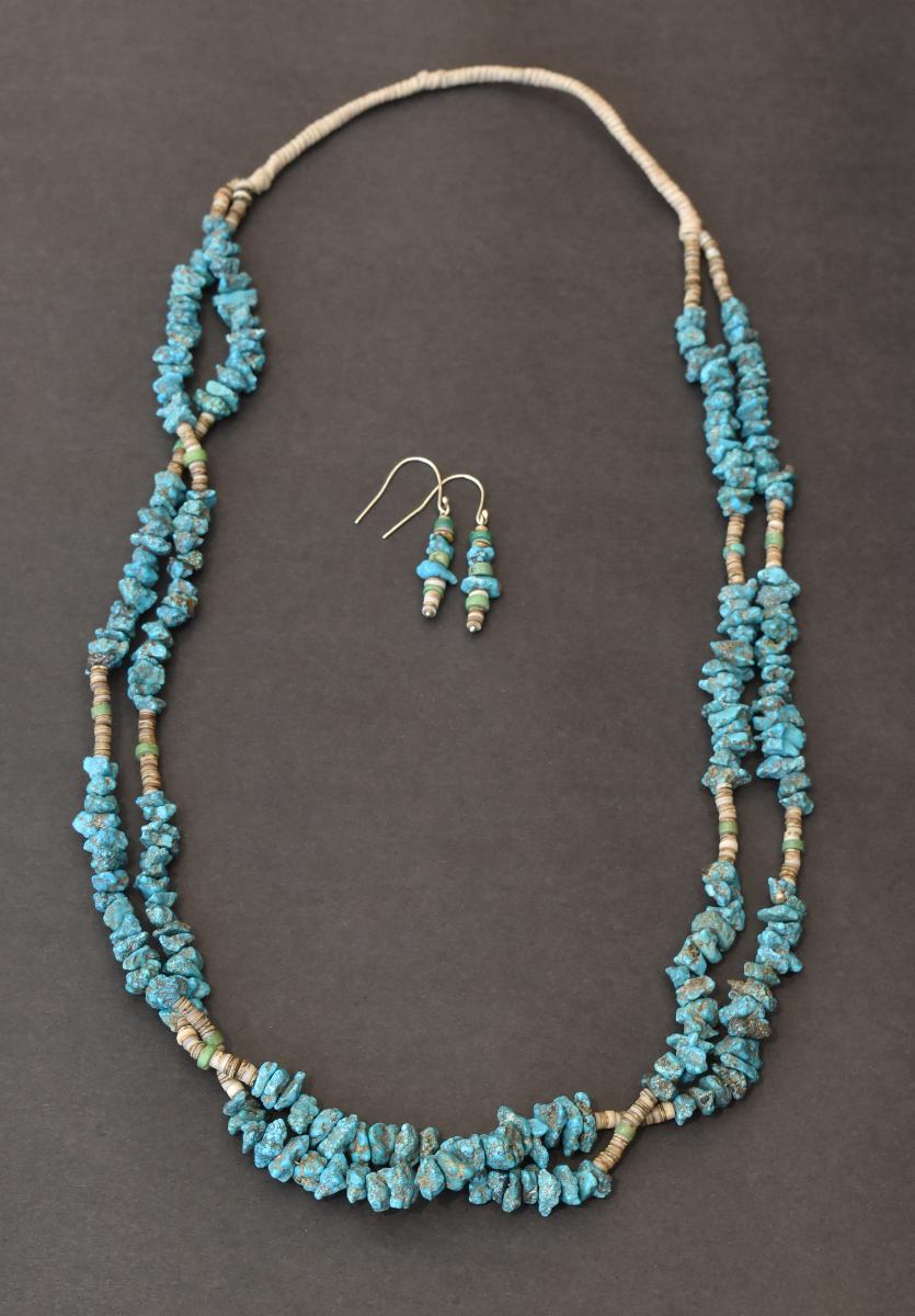 Native American Hand Beaded Turquoise & Pearl Hoop Earrings 